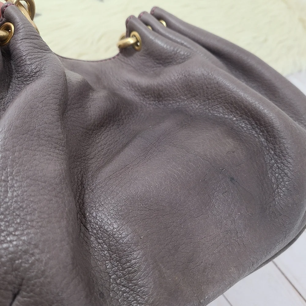 Vintage Y2K Juicy Couture slouchy leather hobo bag gray taupe pink gold